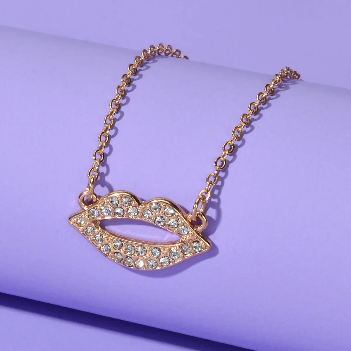 Engagement Jewellery Gift Rhinestone Decor Gold Chain Lip Charm Collar Necklace Feelontop Jewellery