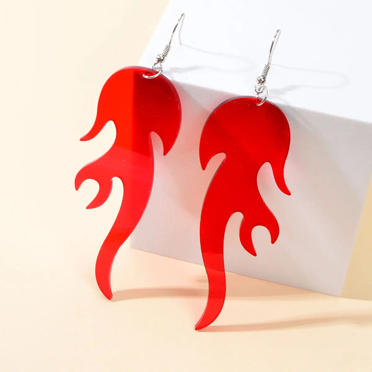 Hip Hop Punk Style Korean Red Acrylic Fire Big Statement Dangle Trendy Earrings Feelontop Jewellery