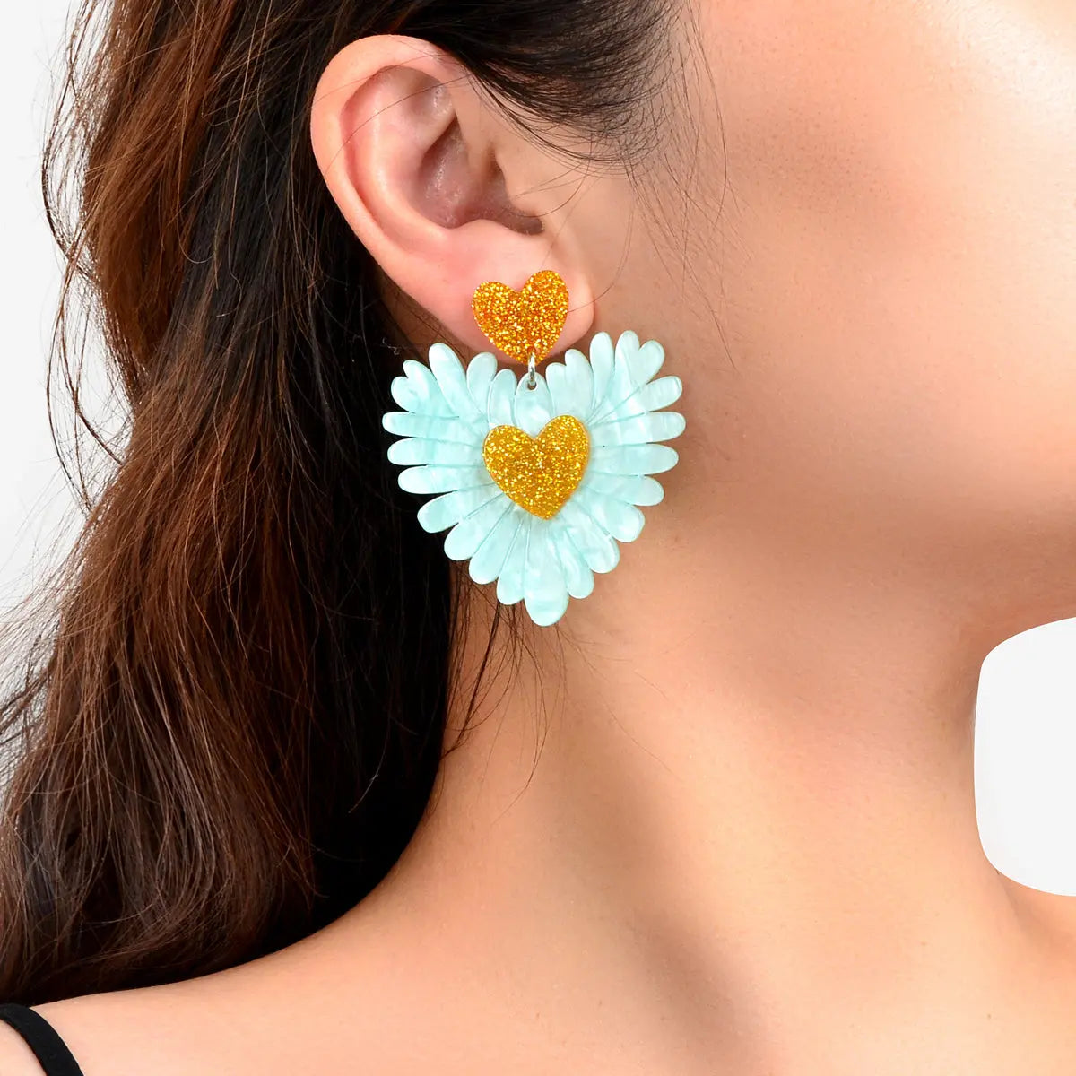 Sweet Holiday Acrylic Purple Flower Heart Earrings Valentine's Day Gift Jewelry Feelontop Jewellery