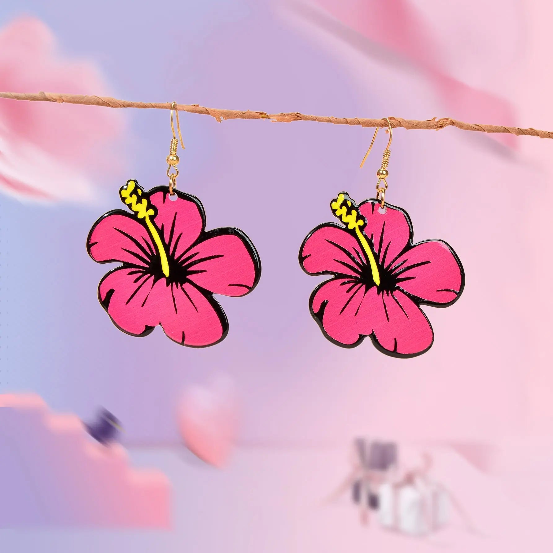 Hotpink Acrylic Dangle Flower Earrings Flora Bloom Vacation Jewellery Gift Feelontop Jewellery
