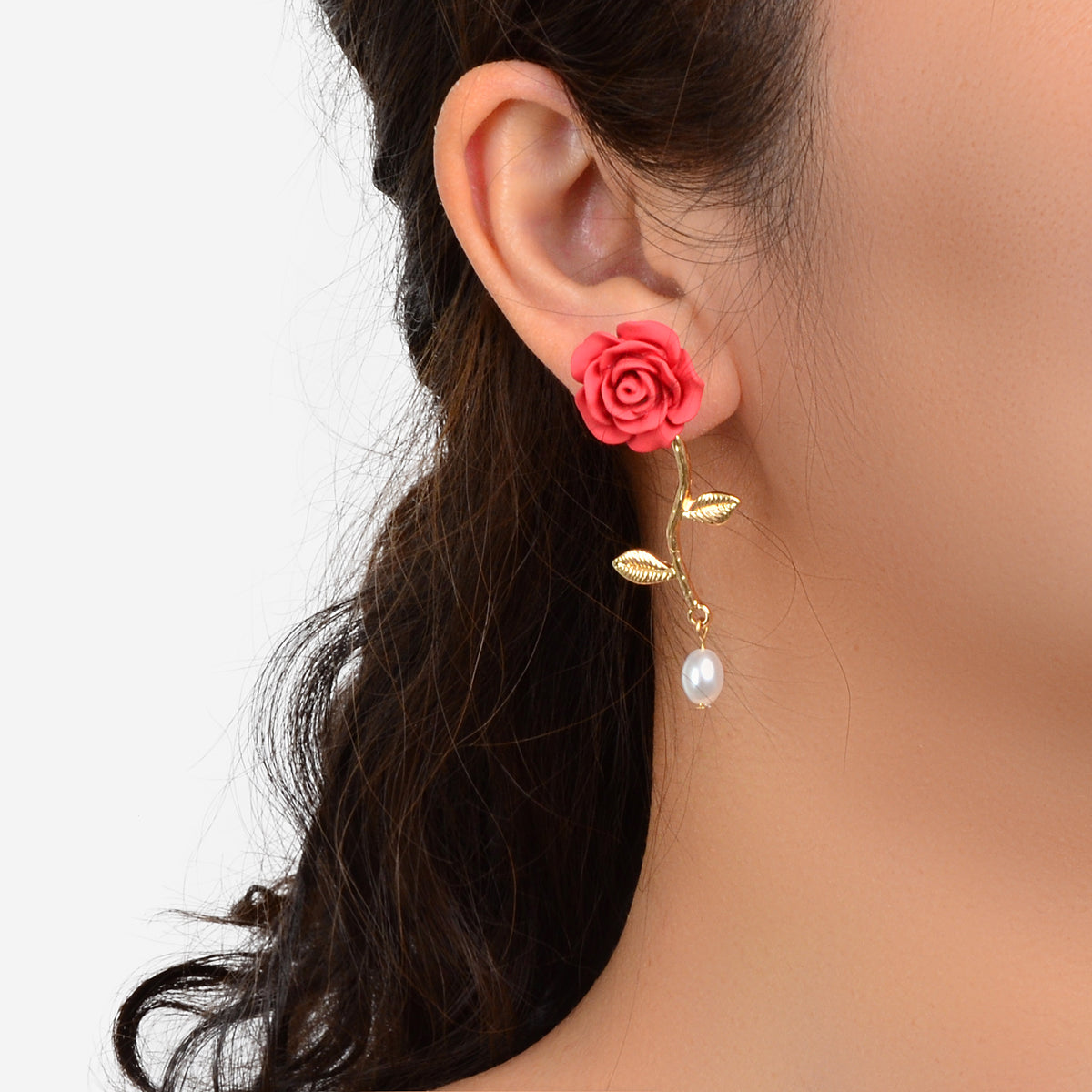 Elegant Resin Flower Leaf Pearl Charm Dangling Classic Stunning Bridal Earrings Feelontop Jewellery