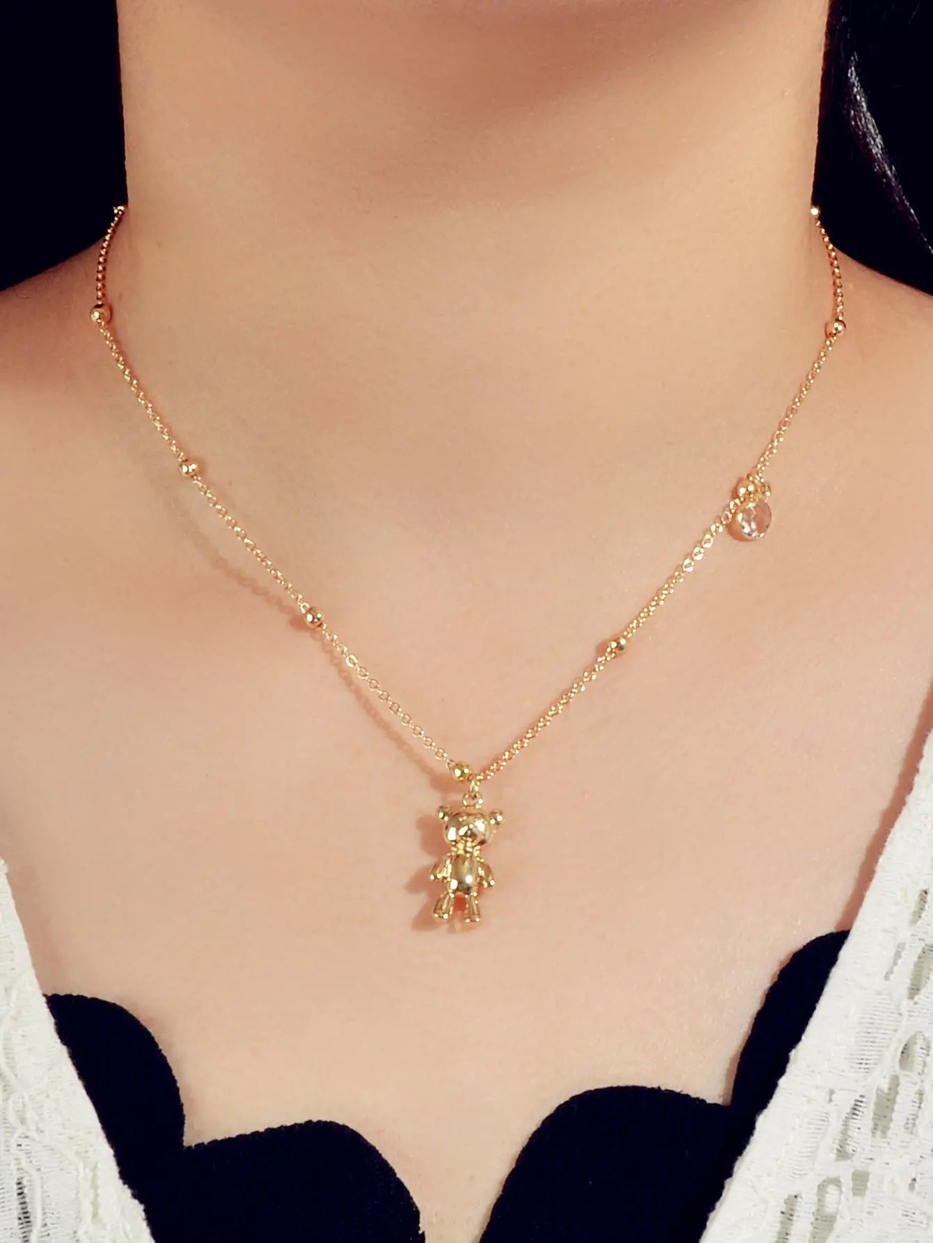 Lovely Female Jewellery Long Gold Chain Bear Pendant Necklace Trendy Accessories Feelontop Jewellery