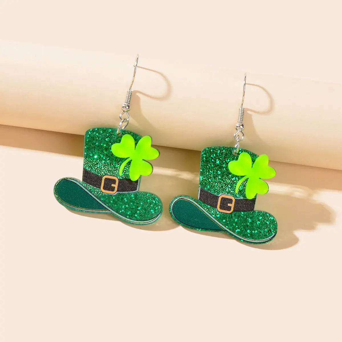 Acrylic Green Clover Hat Pendant Earrings St. Patrick's Day Festival Jewellery Feelontop Jewellery