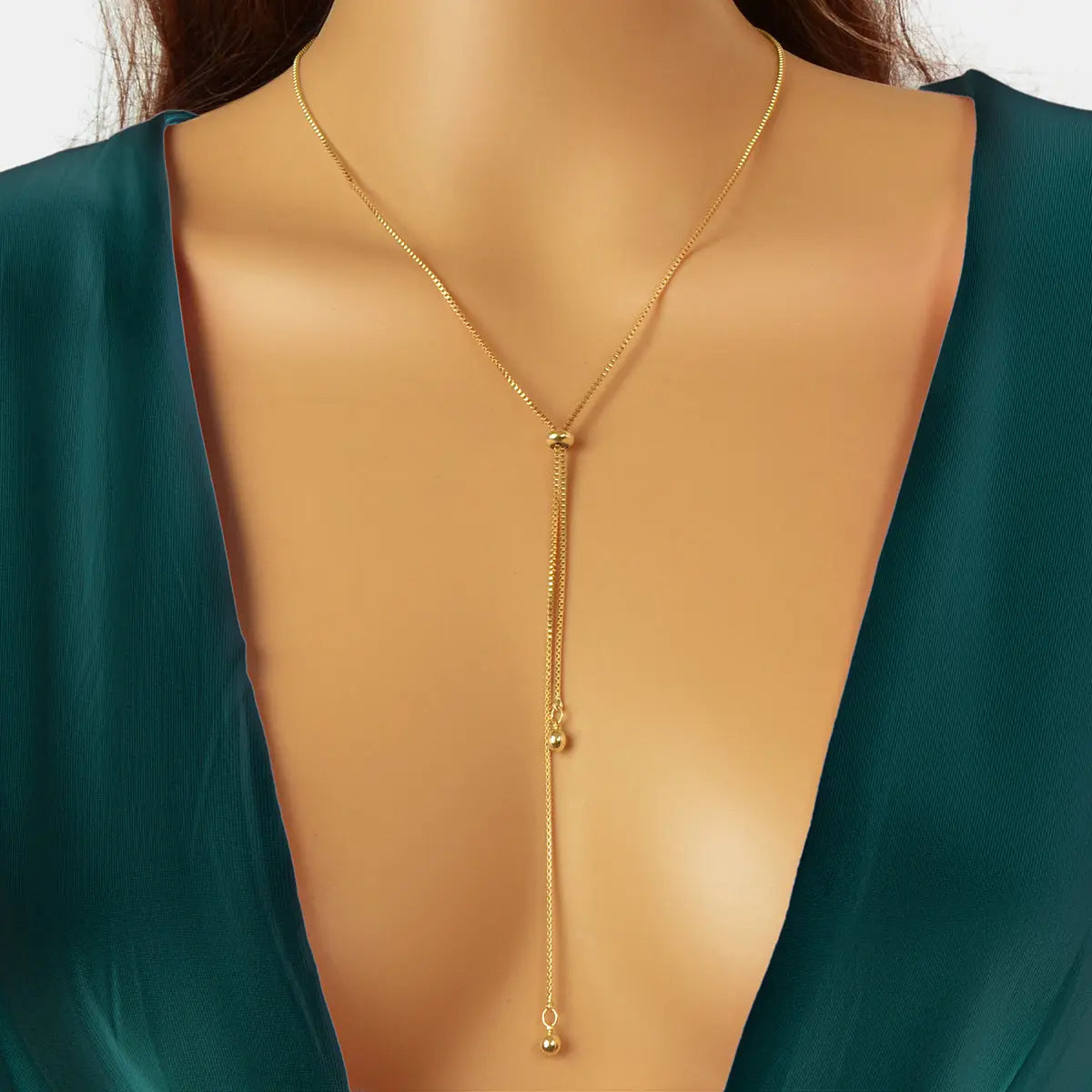 Gold Adjustable Trendy Y Drop Sliding Chain Necklace Women Minimalist Jewellery Feelontop Jewellery