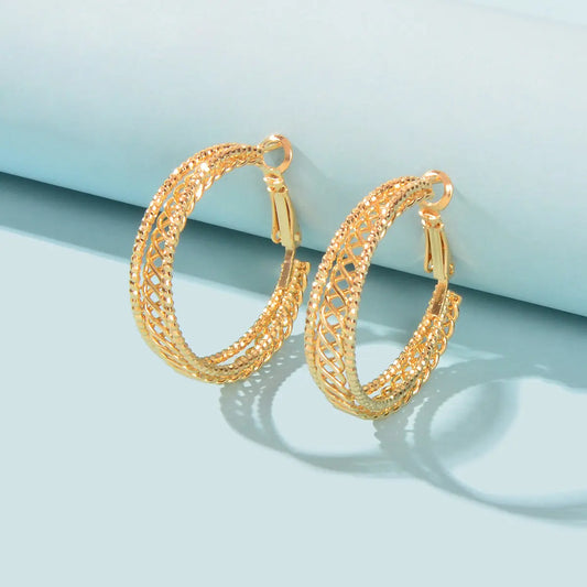 Women Gold Hollow Out Chunky Thick Open Twisted Huggie Statement Hoop Earrings Feelontop Jewellery