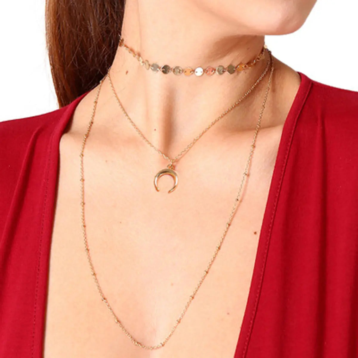 Boho Chic Multi-layer Gold Silver Chain Horns Charm Necklace Trendy Accessories Feelontop Jewellery