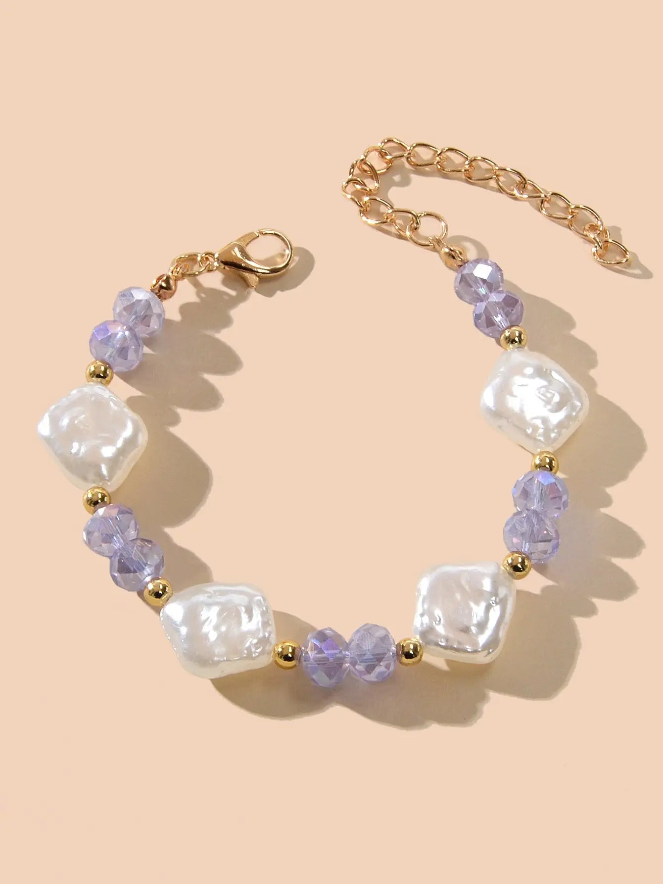 Textured Jewellery Pearl White Purple Beads Bracelet Wedding Party Accessories Feelontop Jewellery