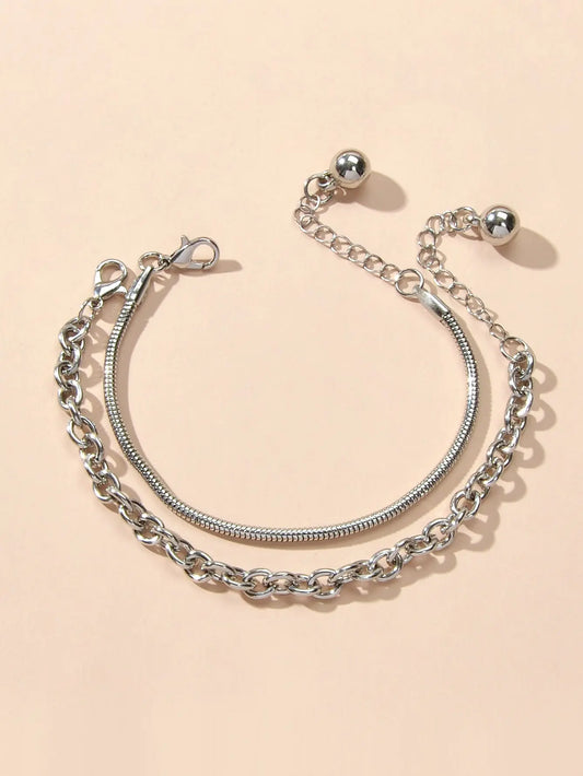 Hiphop Jewellery 2 pcs Silver Chain Bracelet Rock Style Trendy Women Accessories Feelontop Jewellery