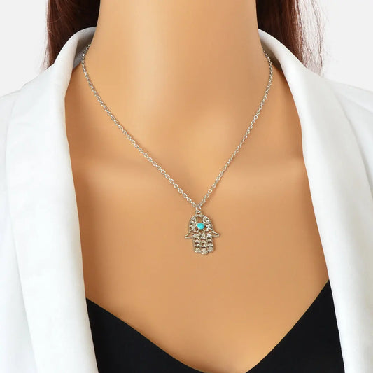 Dainty Gold Silver Chain Hollow Hamsa Hand Boho Charm Necklace Protection Lucky Feelontop Jewellery