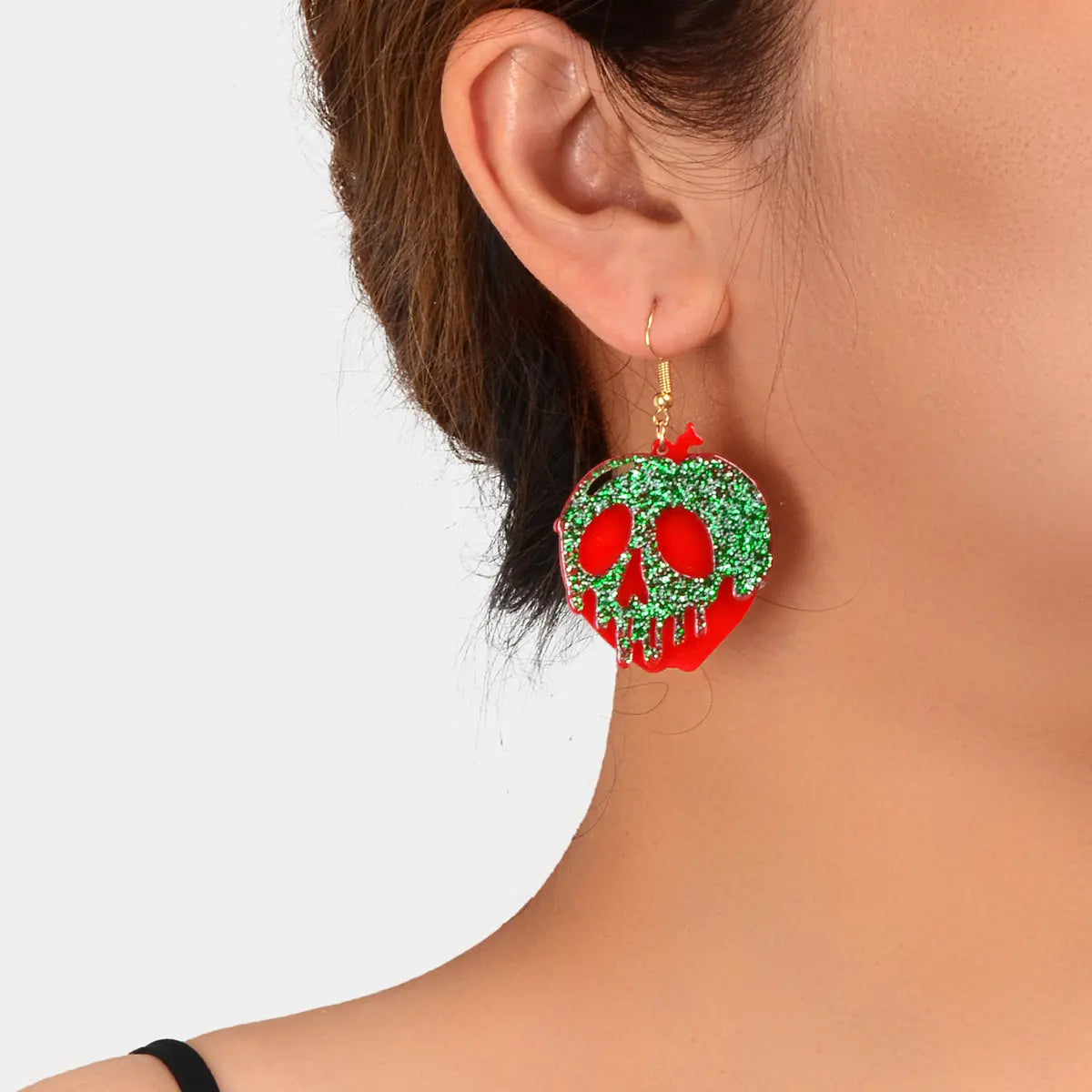 Halloween Gothic Punk Green Red Acrylic Skull Statement Dangle Hook Earrings Feelontop Jewellery