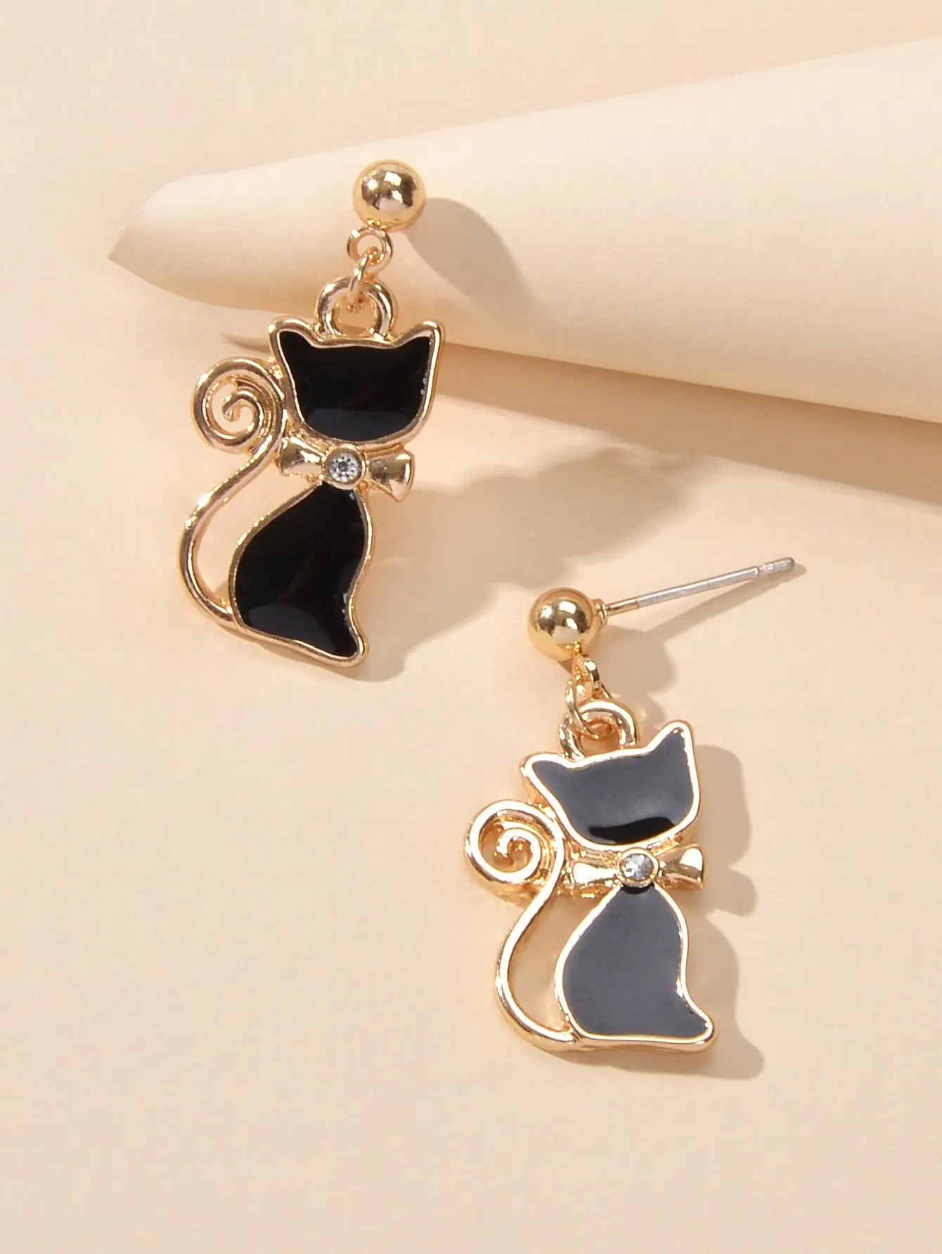 AU Post Rhinestone Black Cat Drop Stud Earrings Elegant Beautiful Jewellery Gift Feelontop Jewellery