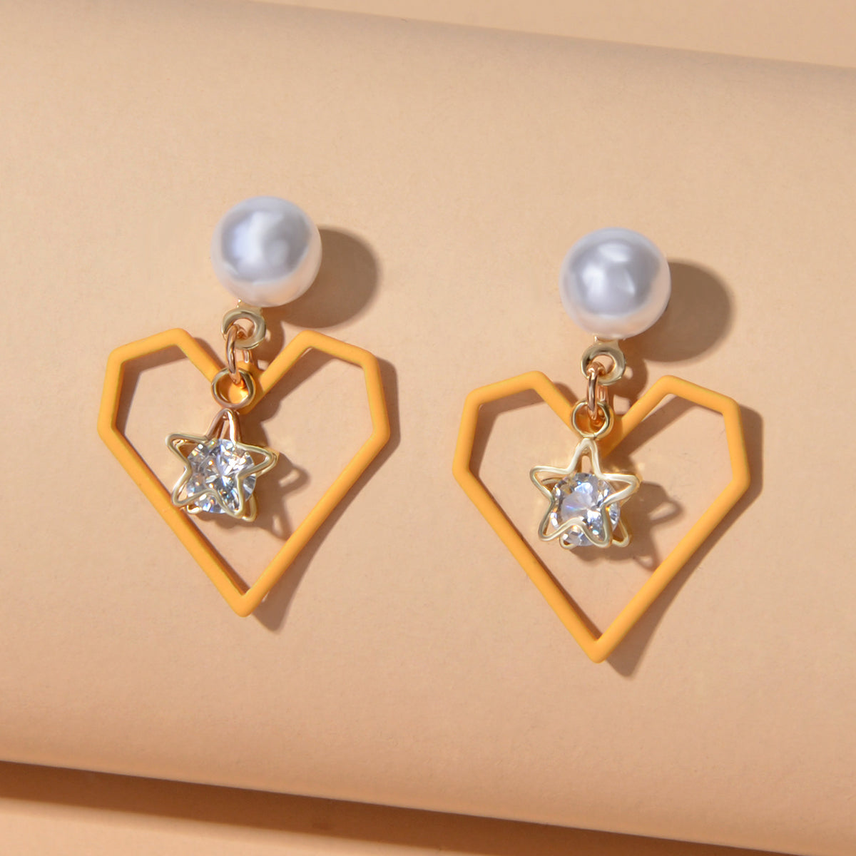 Love Gift for Women Girls Rhinestone Pearl Decor Gold Star Heart Dangle Earrings Feelontop Jewellery