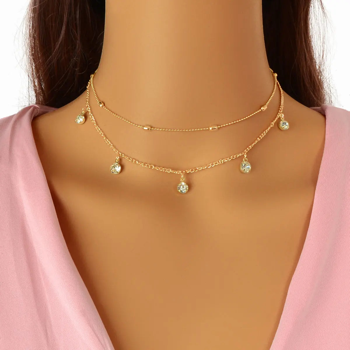 Dainty Adjustable Layer Gold Silver Chain Rhinestone Charm Clavicle Necklace Feelontop Jewellery