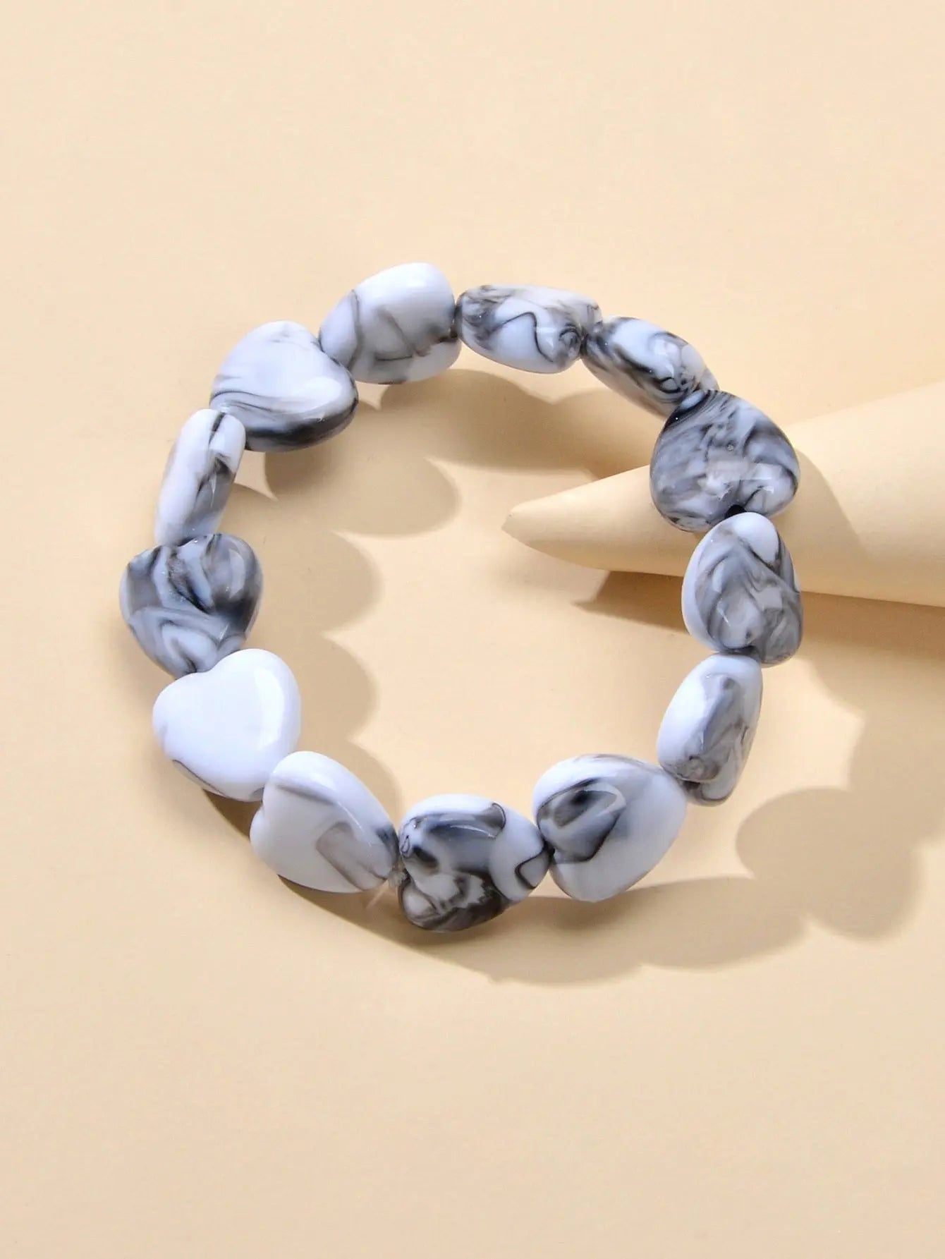 Boho Retro Jewellery Green Grey Resin Heart Beads Elastic Strand Bracelet Bangle Feelontop Jewellery