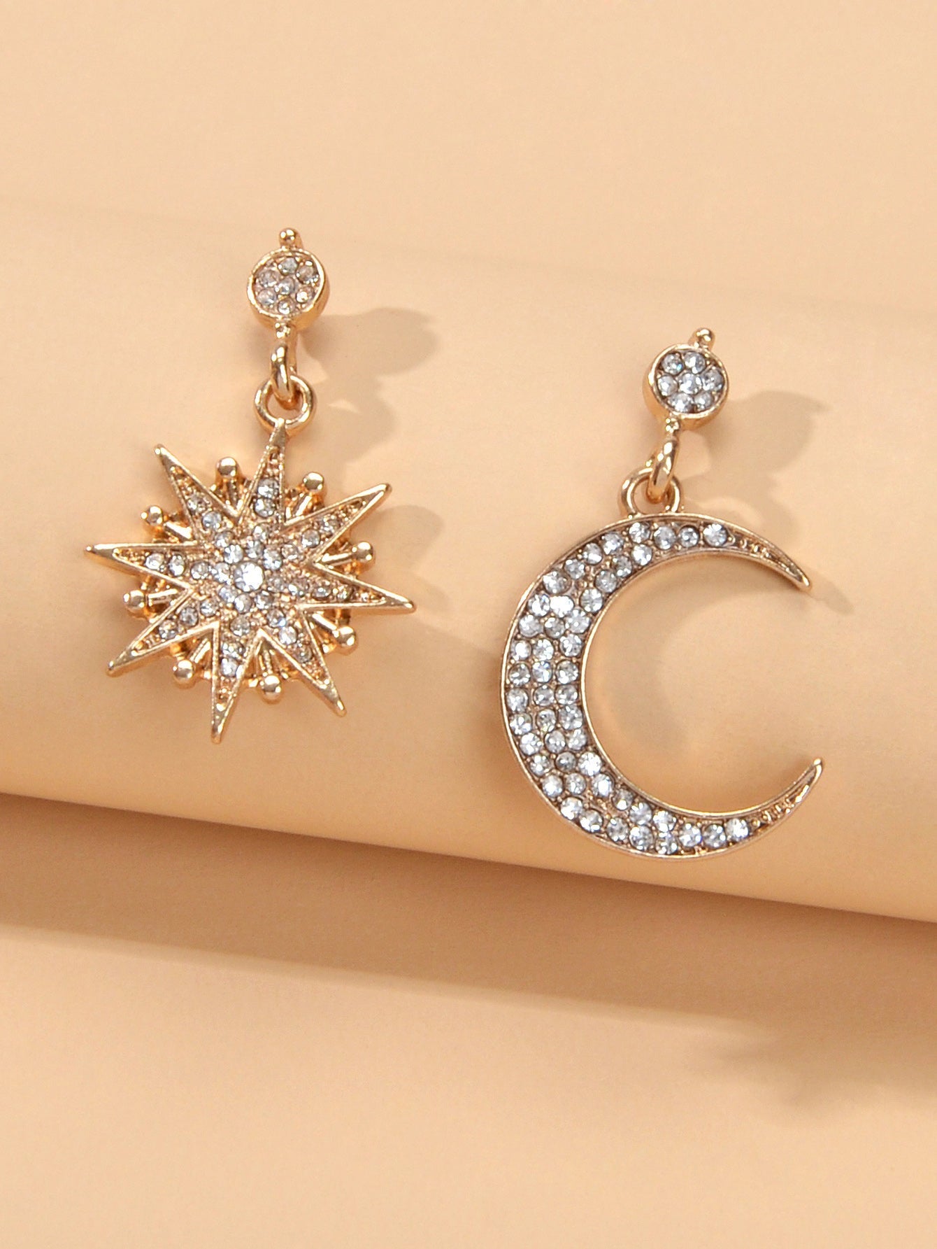 Asymmetric Luxurious Full Rhinestone Star Moon Dangle Earrings Party Jewellery Feelontop Jewellery