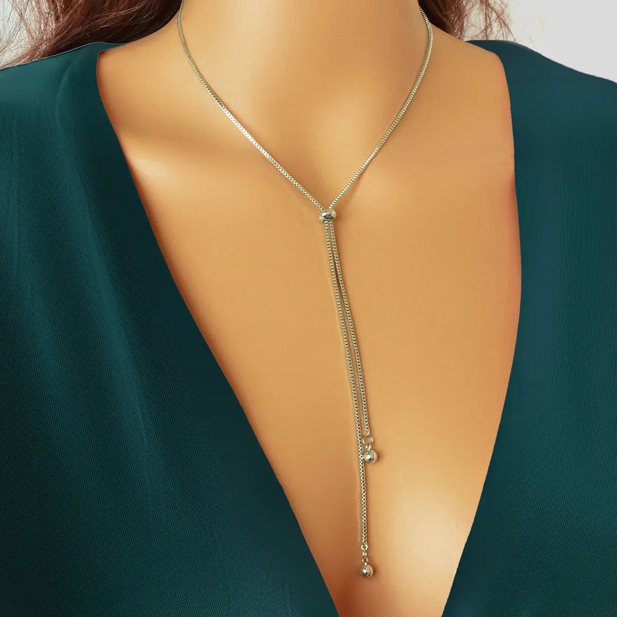 Gold Adjustable Trendy Y Drop Sliding Chain Necklace Women Minimalist Jewellery Feelontop Jewellery