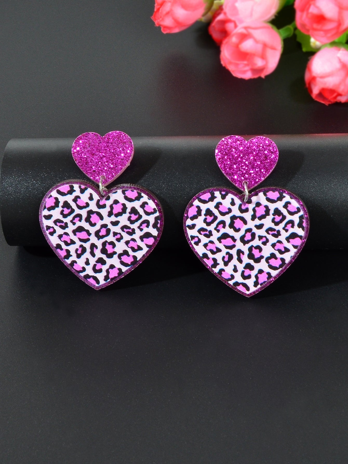Colourful Leopard Print Heart Pendant Earrings Wild Style Statement Jewellery Feelontop Jewellery