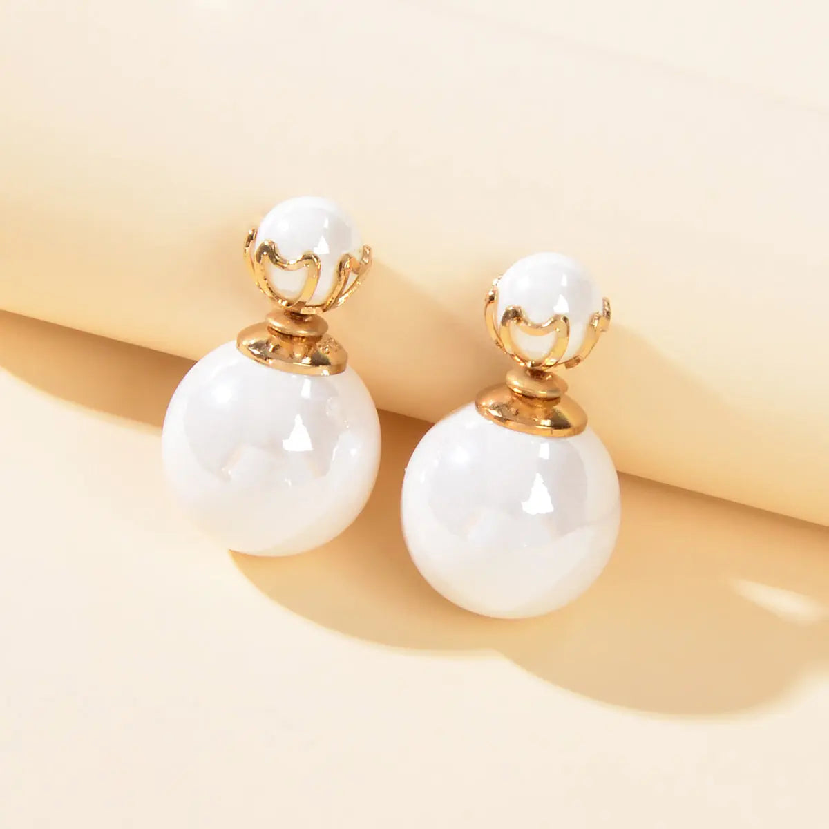 Elegant Jewellery White Beaded Double Ball Ear Jacket Front Back Stud Earrings Feelontop Jewellery