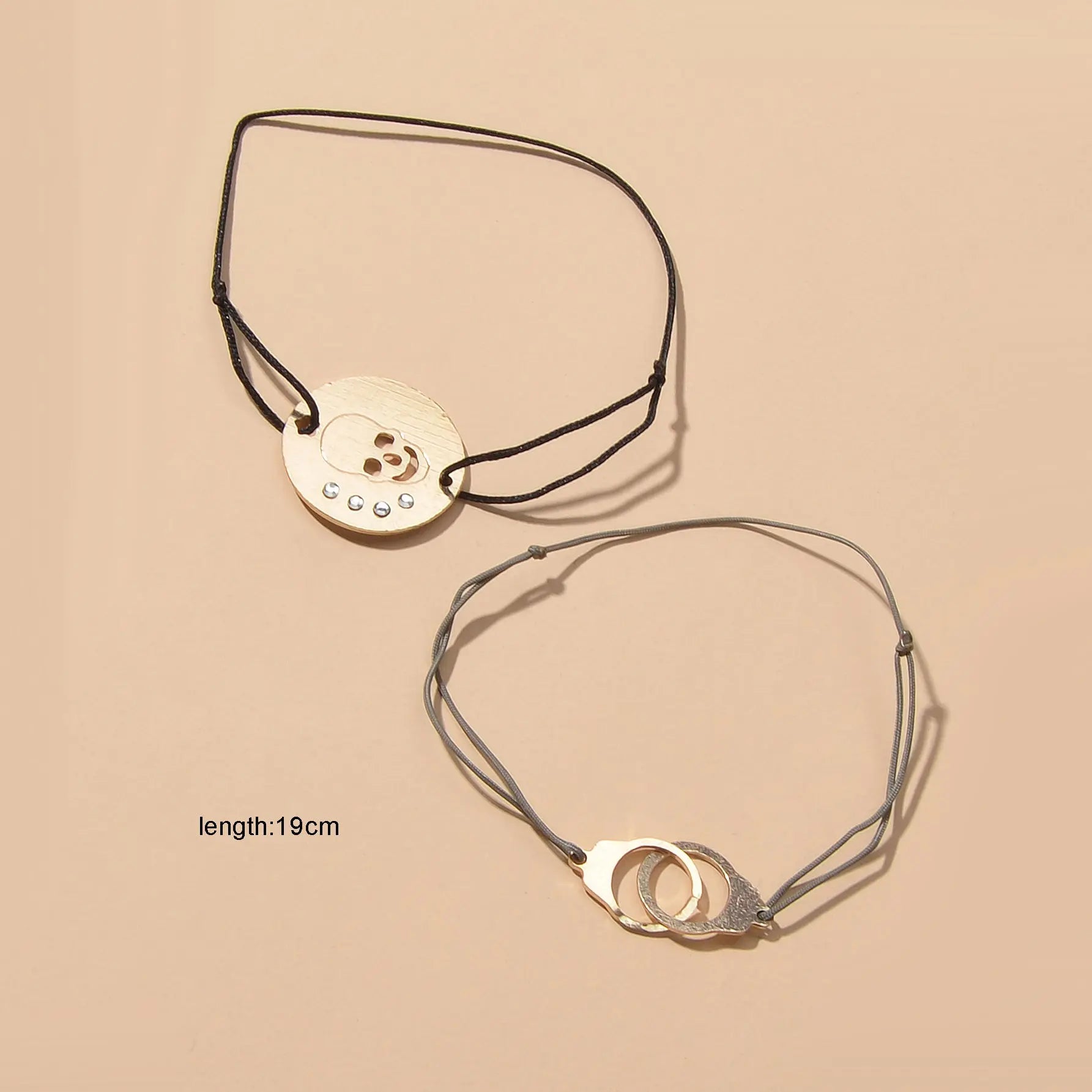 2pcs Goth Punk Hip Hop Elastic Rope Skull Handcuffs Charm Pirate Bracelet Bangle Feelontop Jewellery