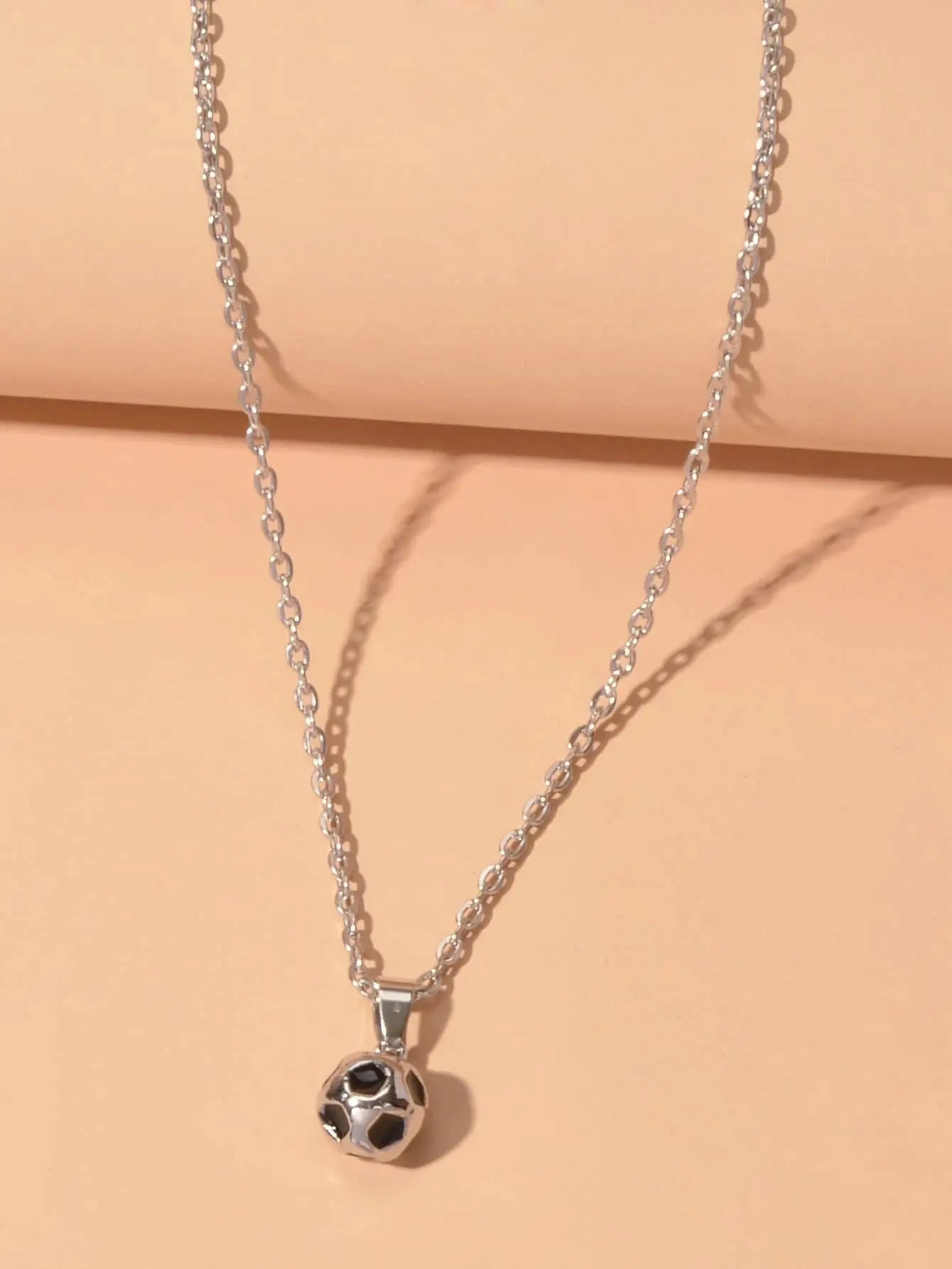 Silver Chain Black Enamel Football Pendant Necklace Soccer Ball Charm Collar Feelontop Jewellery