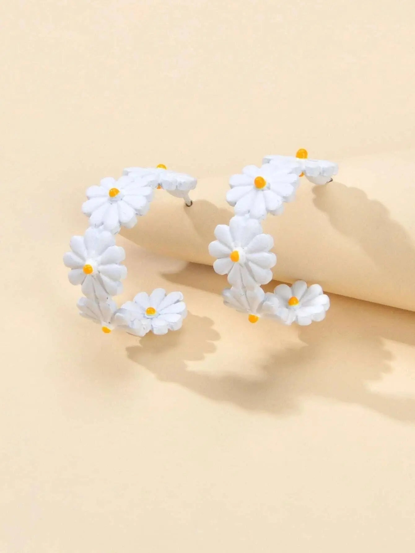 Lovely Jewellery White Flower Stud Hoop Earrings Women Fashion Accessories Gift Feelontop Jewellery