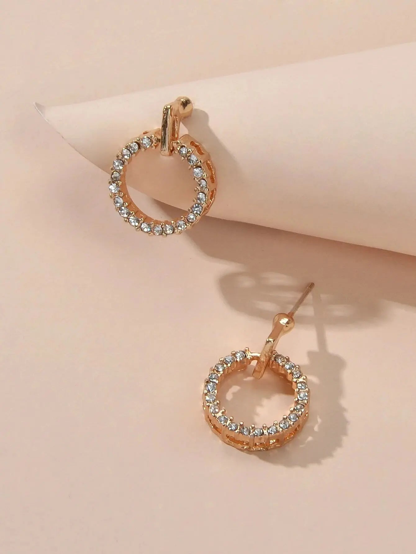 Luxurious Jewellery Stunning Rhinestone Decor Gold Circle Stud Women Earrings Feelontop Jewellery