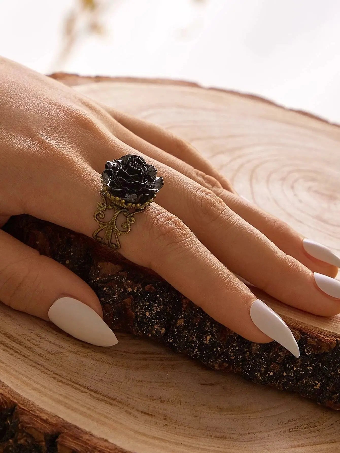 Retro Gothic Jewellery Resin Flower Open Cuff Finger Ring Antique Accessories Feelontop Jewellery