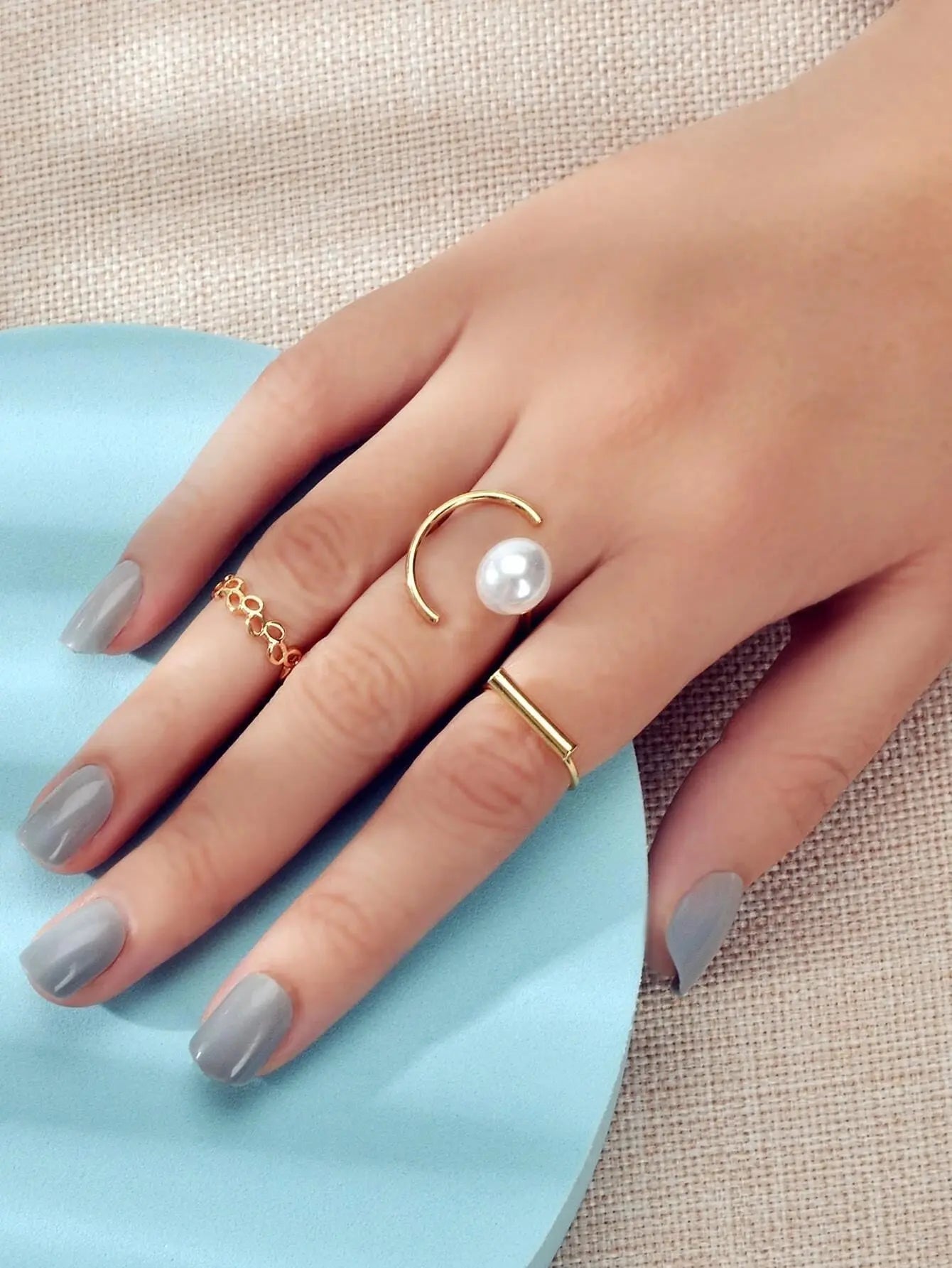 3 pcs Pearl Decor Gold Midi Finger Knuckle Rings set Teens Party Jewellery Gift Feelontop Jewellery