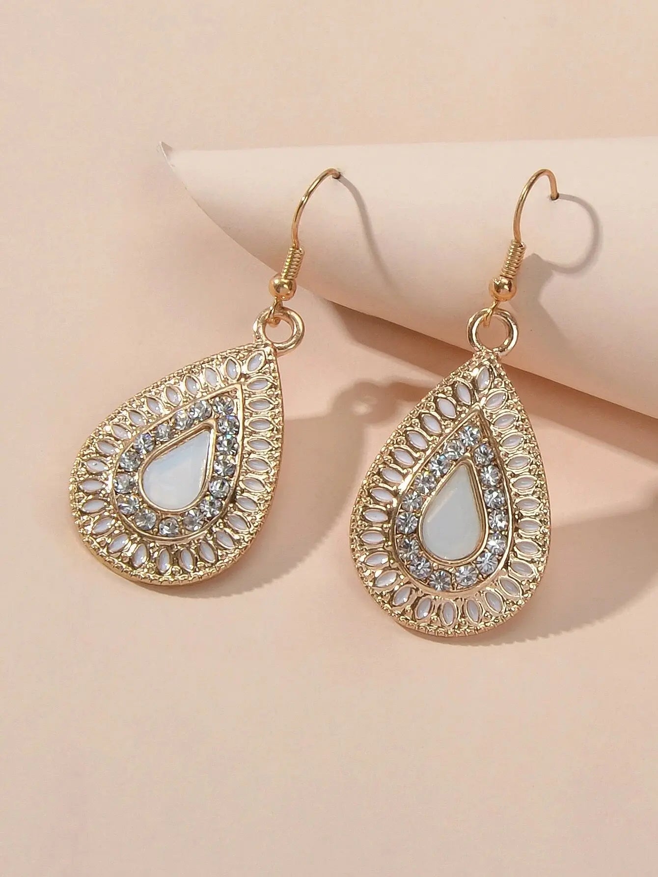 Rhinestone Decor White Crystal Water Drop Dangle Earrings Bohemian Accessories Feelontop Jewellery