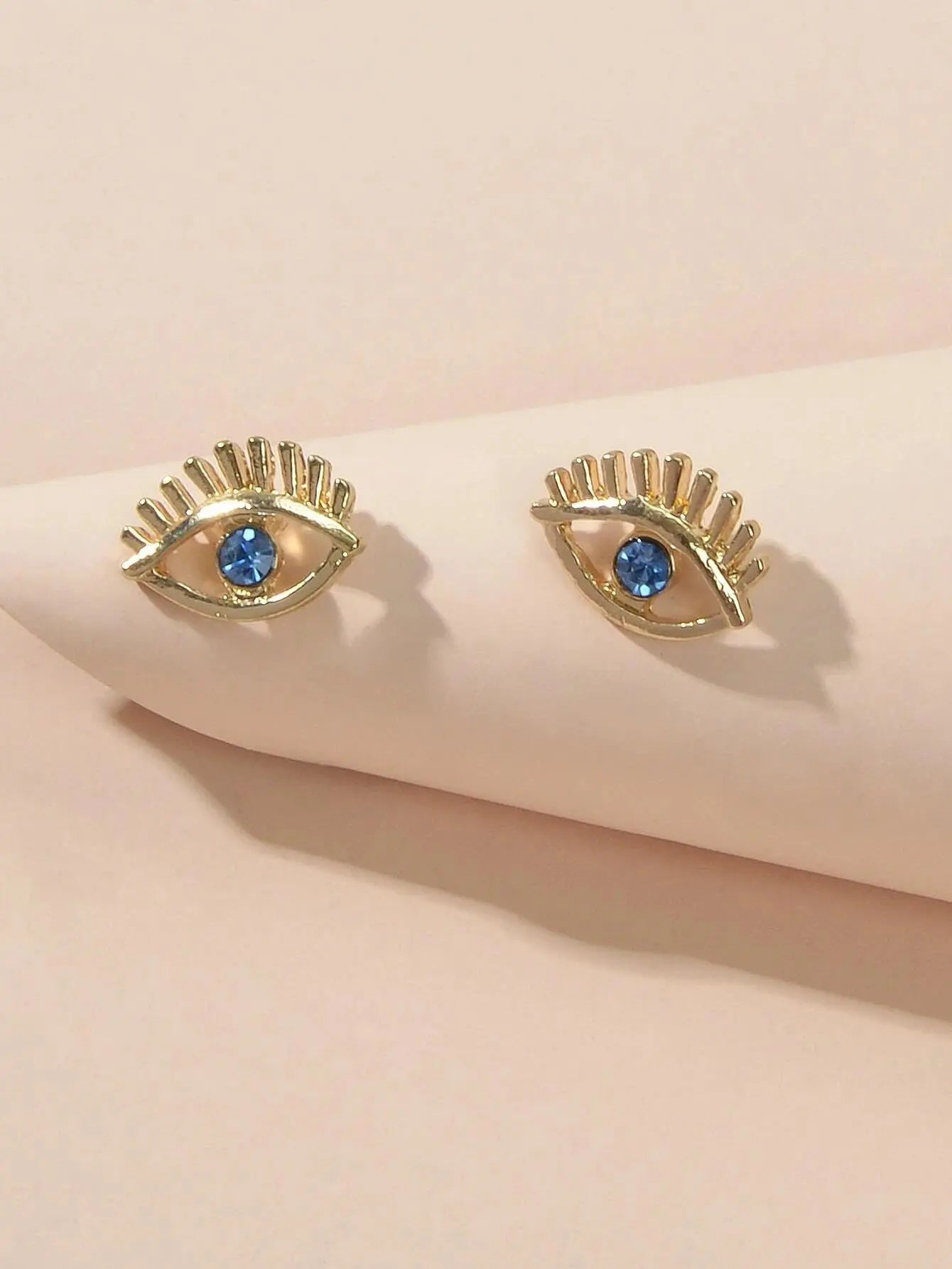 Blue Hotpink Rhinestone Decor Eye Shape Stud Earrings Women Girls Dainty Gifts Feelontop Jewellery