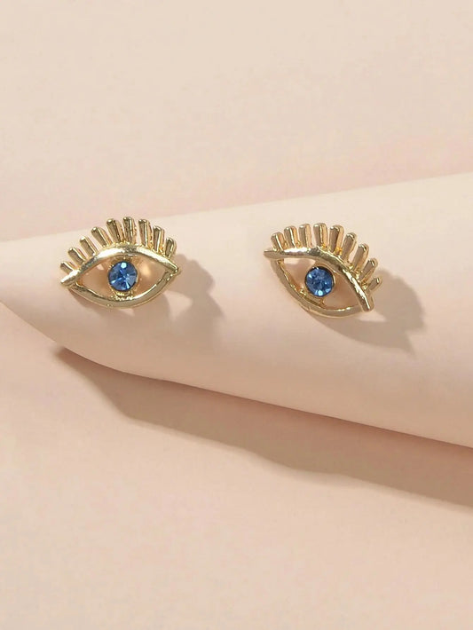 Blue Hotpink Rhinestone Decor Eye Shape Stud Earrings Women Girls Dainty Gifts Feelontop Jewellery
