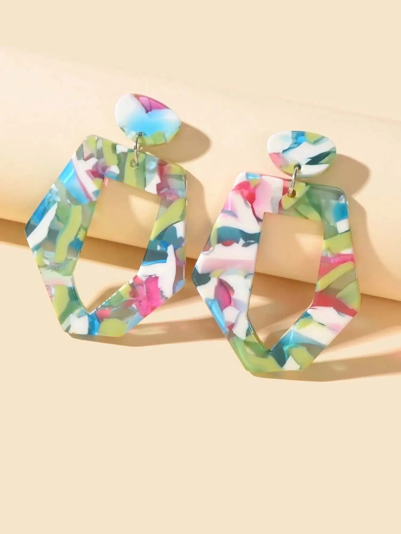 Mixed Color Geometric Acrylic Dangling Elements Earrings Women Party Decoration Feelontop Jewellery