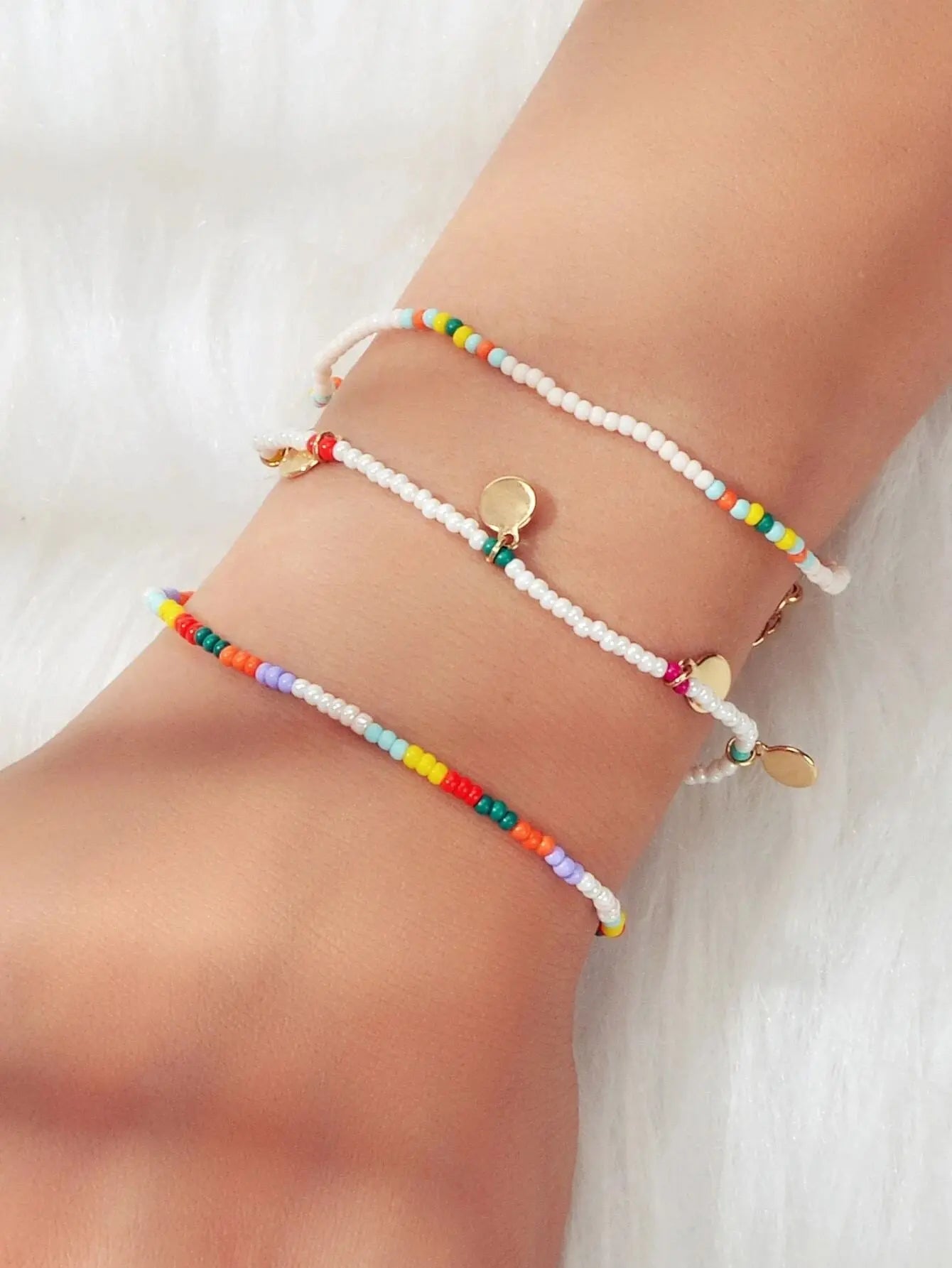 3pcs Bohemian Handmade Disc Charm Colorful Seed Beads Bracelet Ethnic Jewellery Feelontop Jewellery