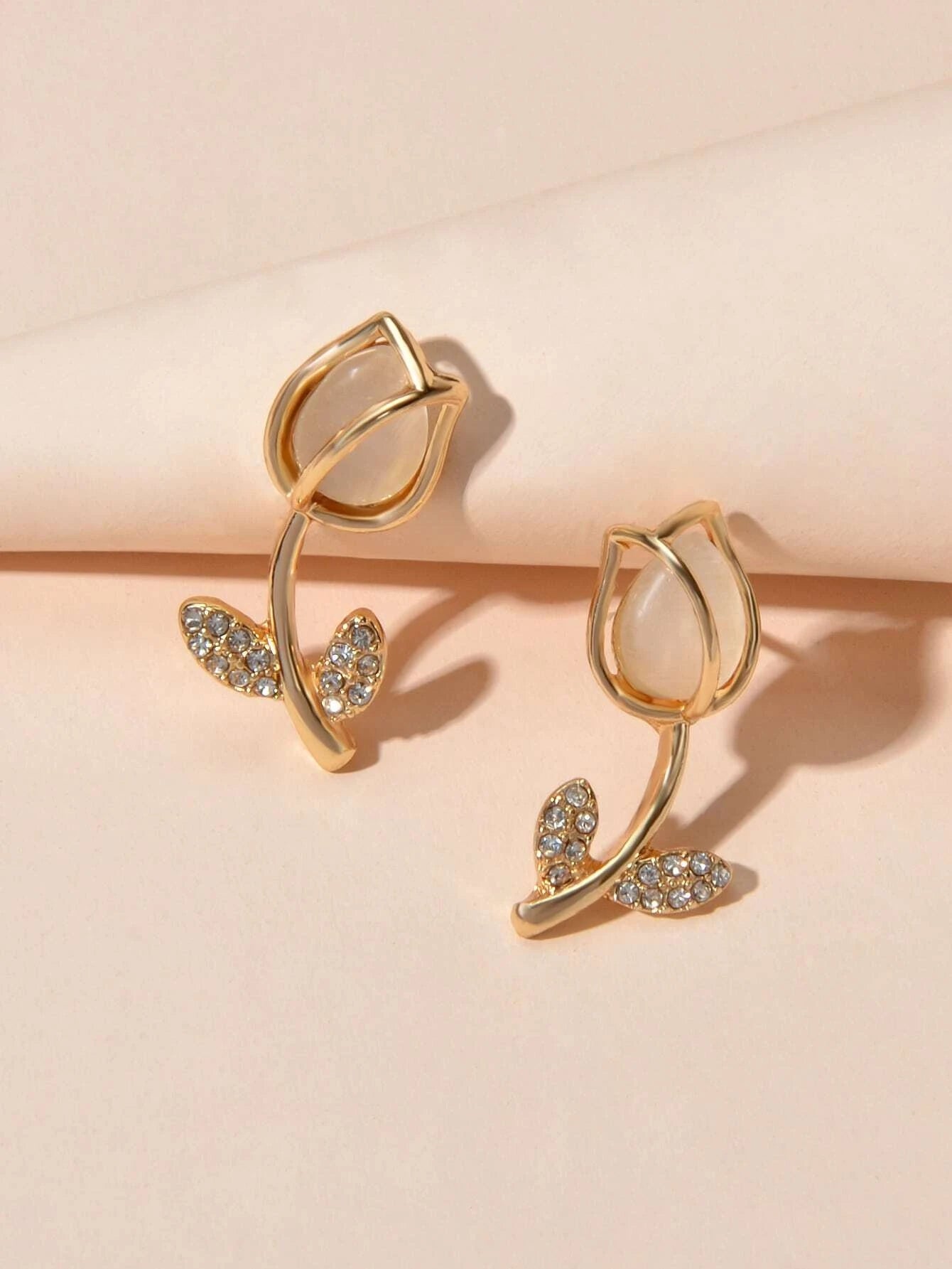 Gold Tone Fancy Gorgeous Crystal Stud Lovely Floral Earrings Party Gift Jewelry Feelontop Jewellery