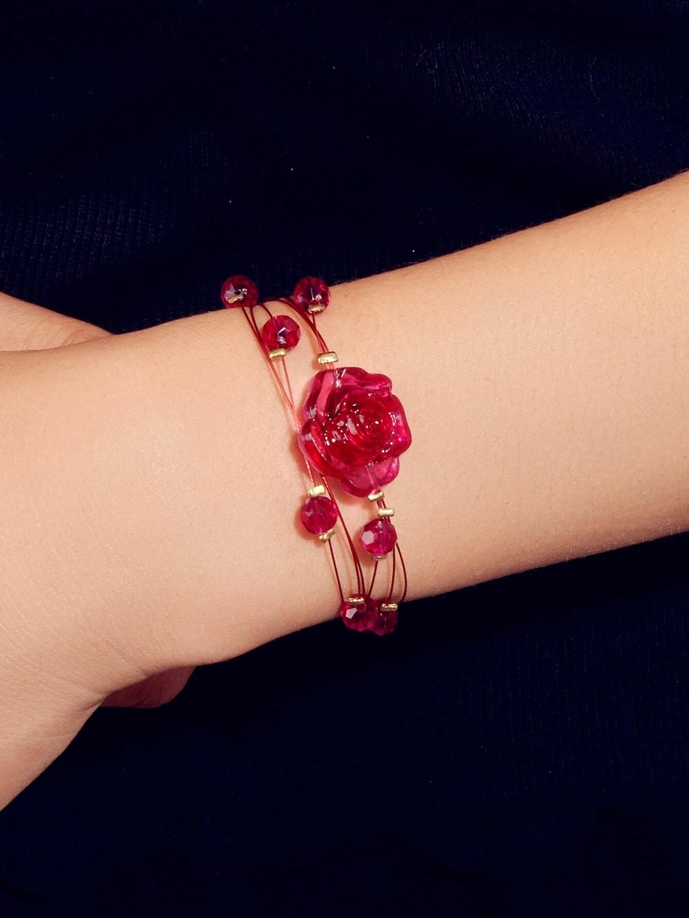 Fashion Jewellery Multi-layer Beads Chain Resin Red Rose Flower Women Bracelet Feelontop Jewellery