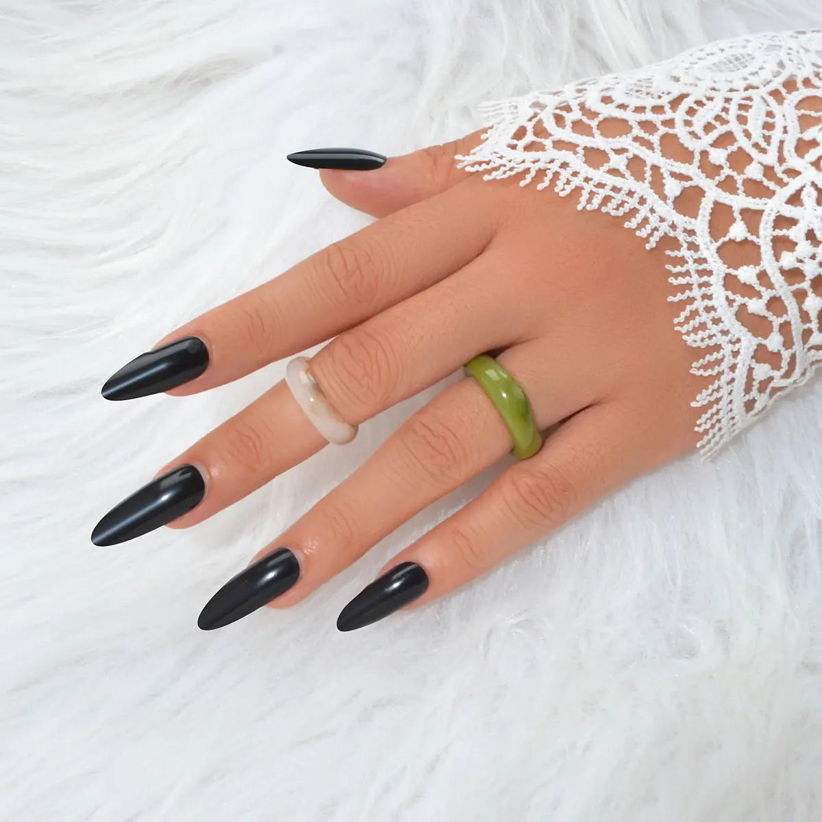 Stackable 2 pcs Beige Green Resin Chunky Multiple Bulk Pack Boho Chic Ring set Feelontop Jewellery