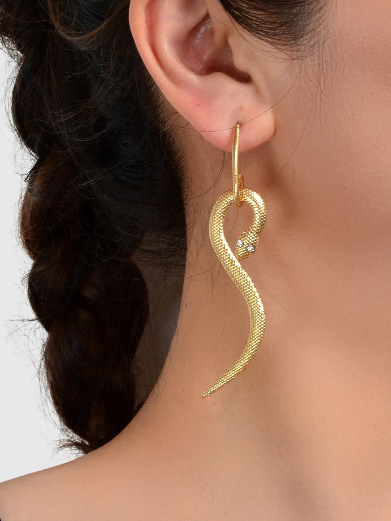 Designer Jewelry Punk Rock Stylish Gold Snake Pendant Pierced Statement Earrings Feelontop Jewellery