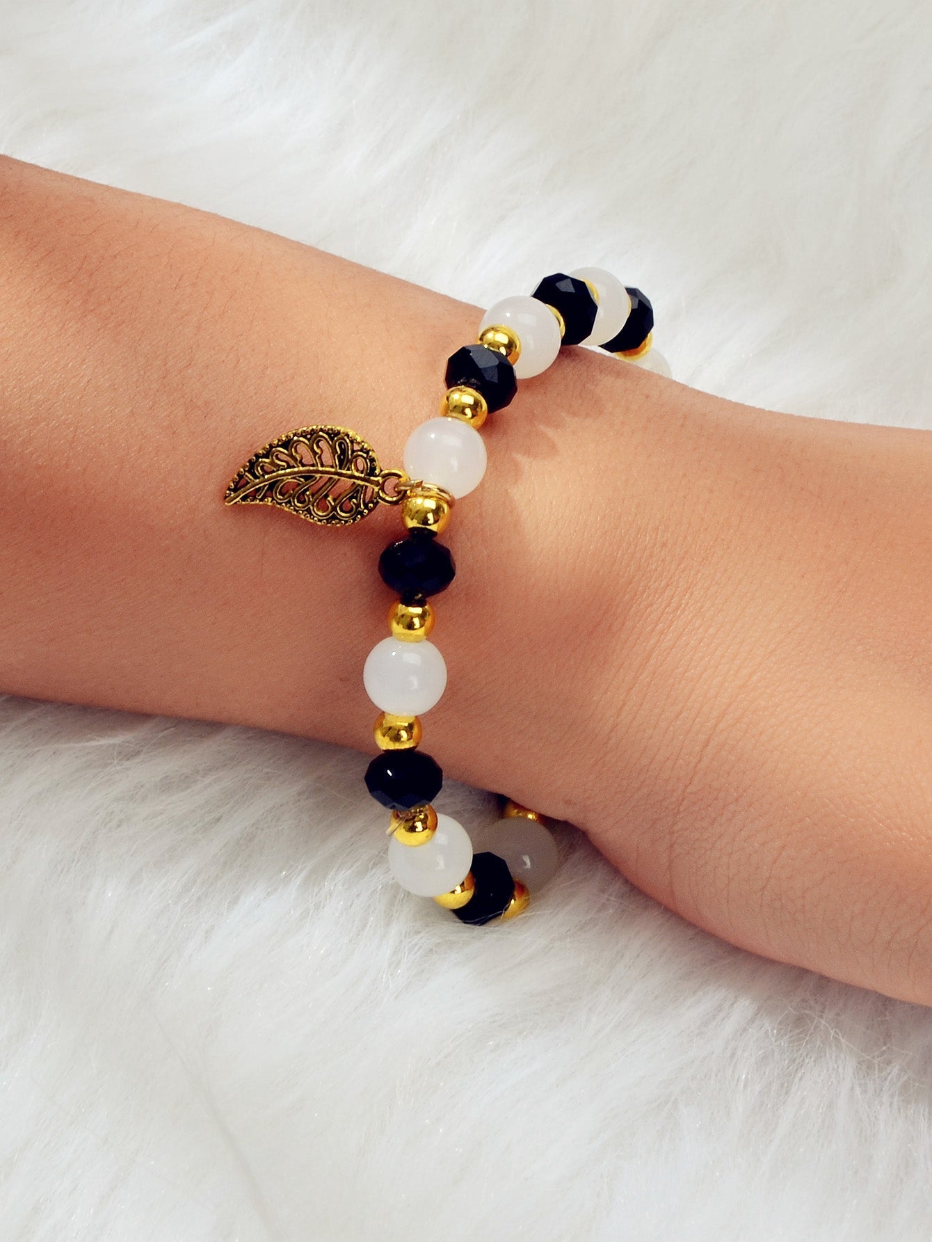 Ethnic Traditional Jewellery Handmade Beads Elastic Leaf Charm Bangle Bracelet Feelontop Jewellery