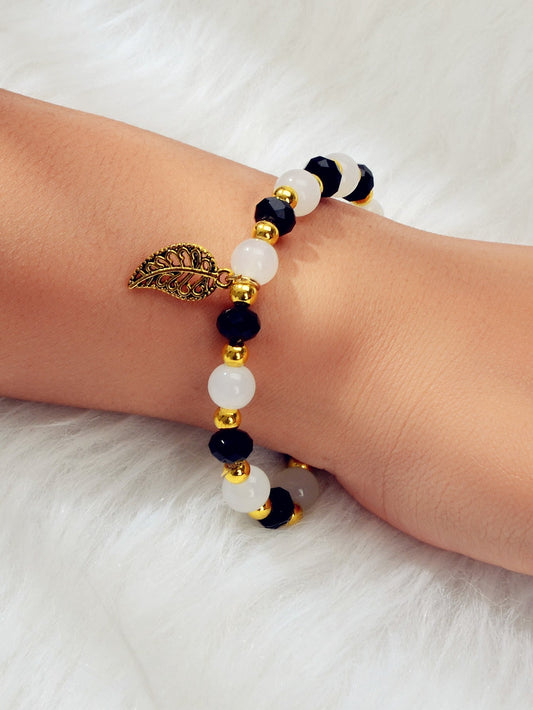 Ethnic Traditional Jewellery Handmade Beads Elastic Leaf Charm Bangle Bracelet Feelontop Jewellery