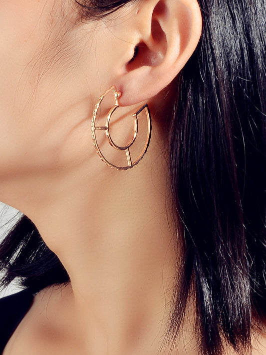 Party Decoration Gold Metal Hollow Personality Stud Hoop Huggie Pierced Earrings Feelontop Jewellery