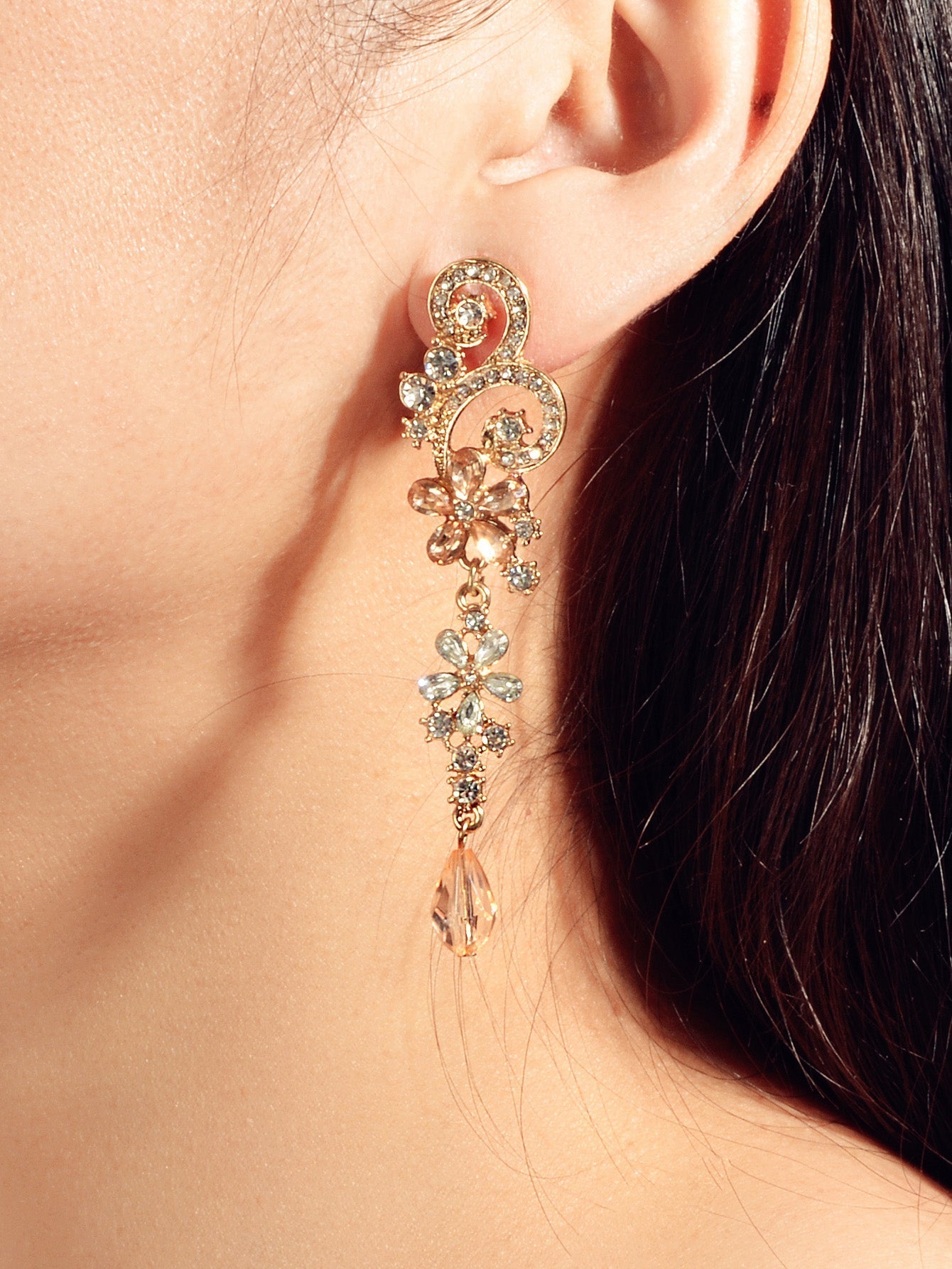 Rhinestone Crystal Decoration Flower Chandelier Earrings Luxury Wedding Jewelry Feelontop Jewellery