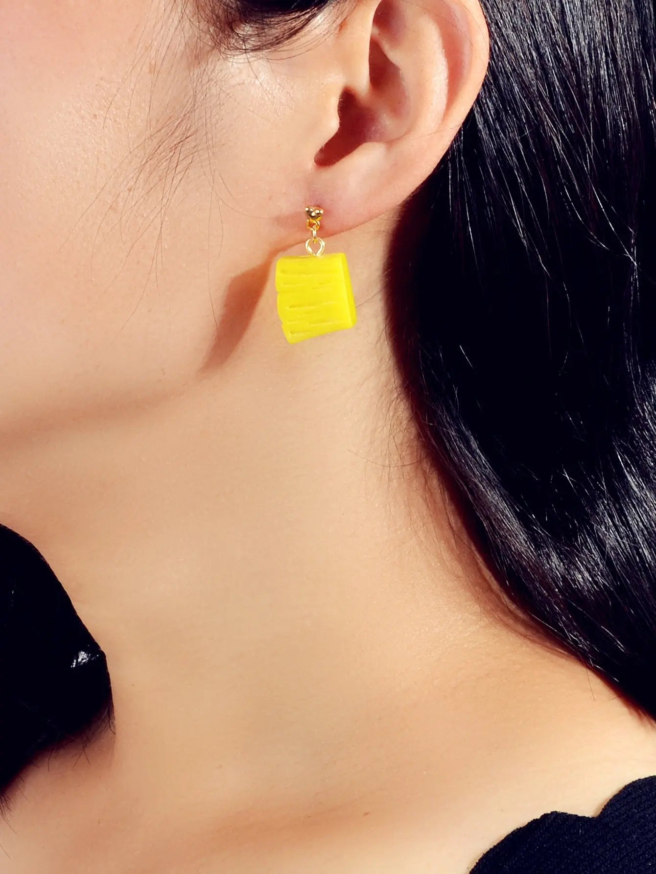 Creative Enamel Yellow Resin Pineapple Asymmetric Fruit Pierced Earrings Gift Feelontop Jewellery
