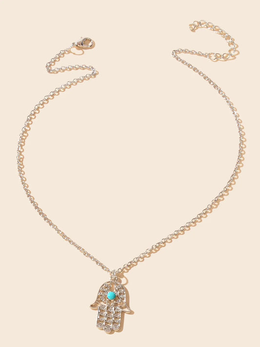 Dainty Gold Silver Chain Hollow Hamsa Hand Boho Charm Necklace Protection Lucky Feelontop Jewellery