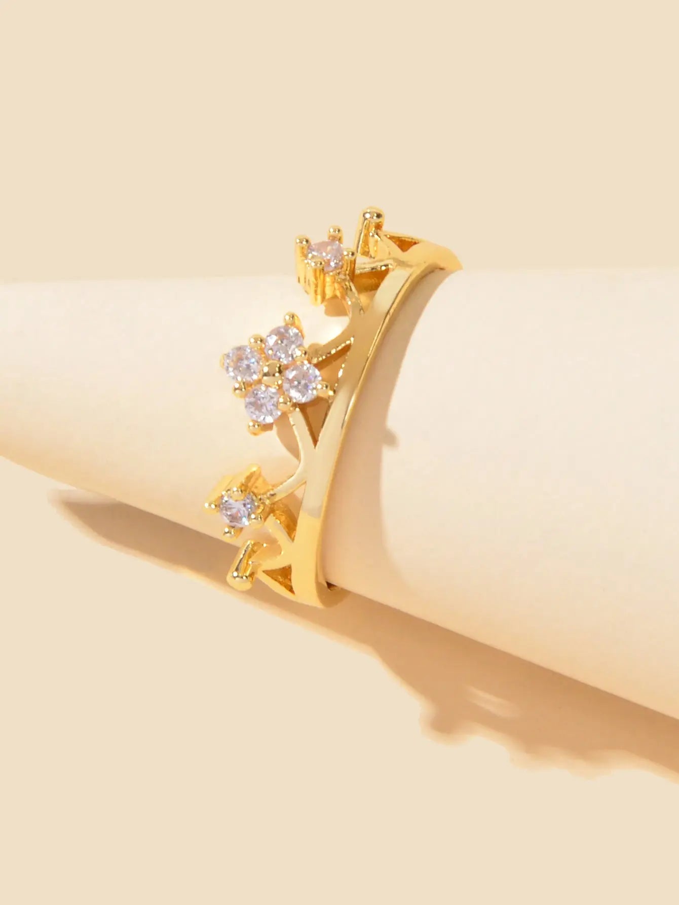 Sparkling Accessories Cubic Zirconia Gold Crown Open Cuff Eternity Ring Band Feelontop Jewellery