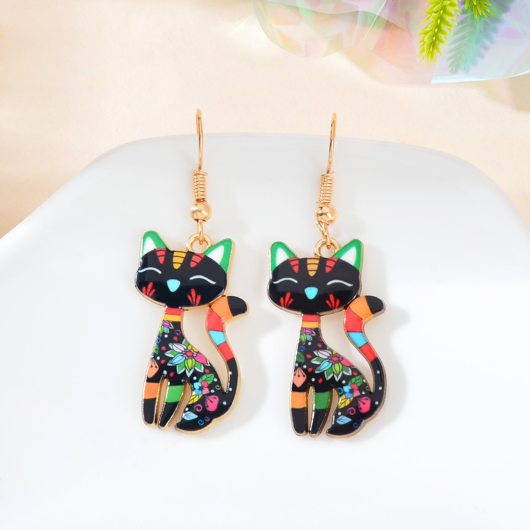 Lovely Colorful Cartoon Cat Design Animal Dangle Earrings Party Holiday Jewelry Feelontop Jewellery