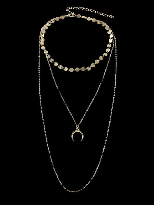 Boho Chic Multi-layer Gold Silver Chain Horns Charm Necklace Trendy Accessories Feelontop Jewellery