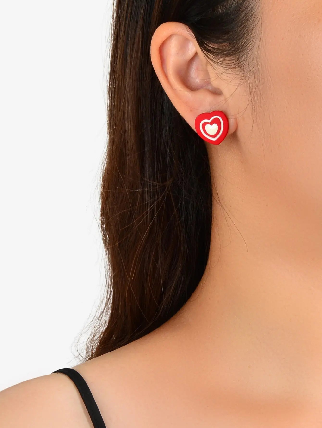 Sweet Love Red Enamel Heart Stud Earrings Asymmetrical Y2k Valentine's Day Gift Feelontop Jewellery