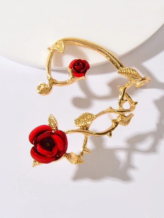 1 pc Retro Rose Flower Climbers Crawler Jacket Ear Cuff Wrap Clip Stud Earring Feelontop Jewellery