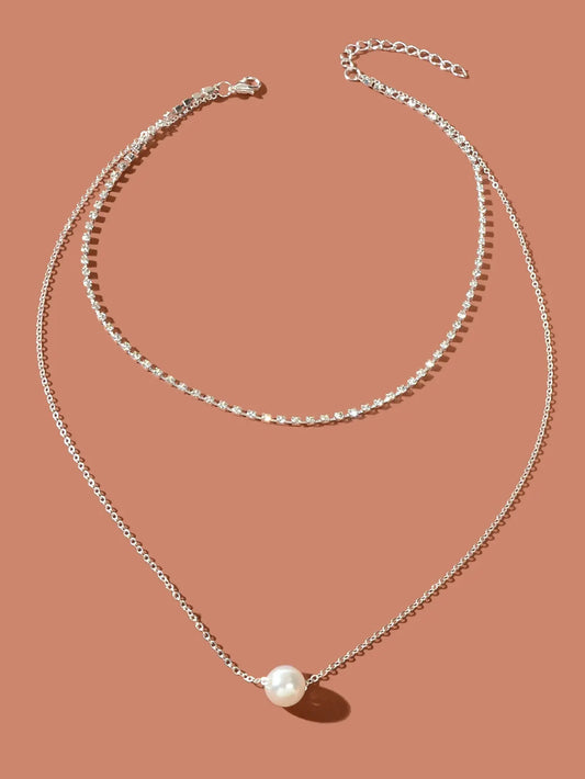 Double Layered Necklace Adjustable Simple Chain Multilayer Rhinestone Collar Feelontop Jewellery