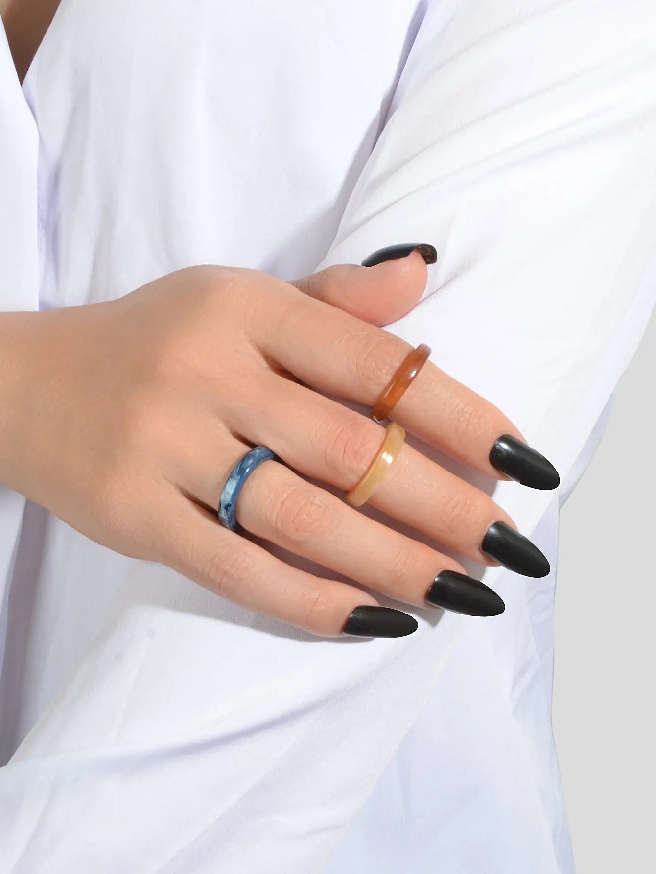 3 pcs Chic Jewellery Colorful Acrylic Multiple Stackable Midi Finger Ring Set Feelontop Jewellery
